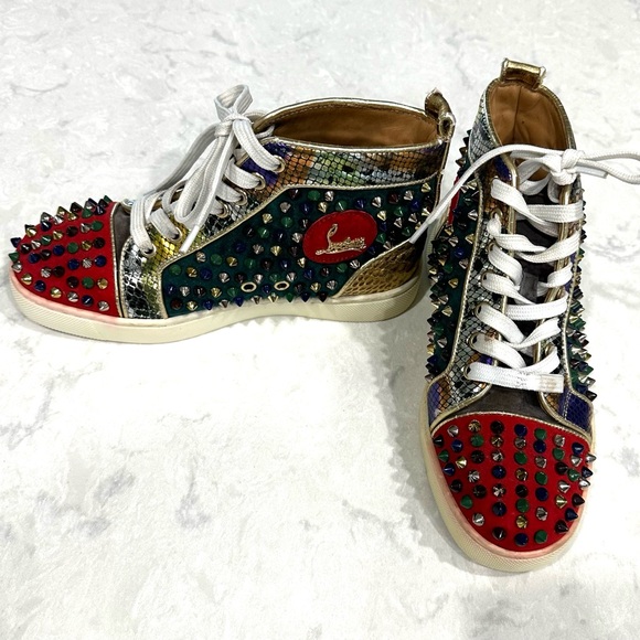 Christian Louboutin Louis Flat Python sneakers in a multi-color studded design - Picture 3 of 17